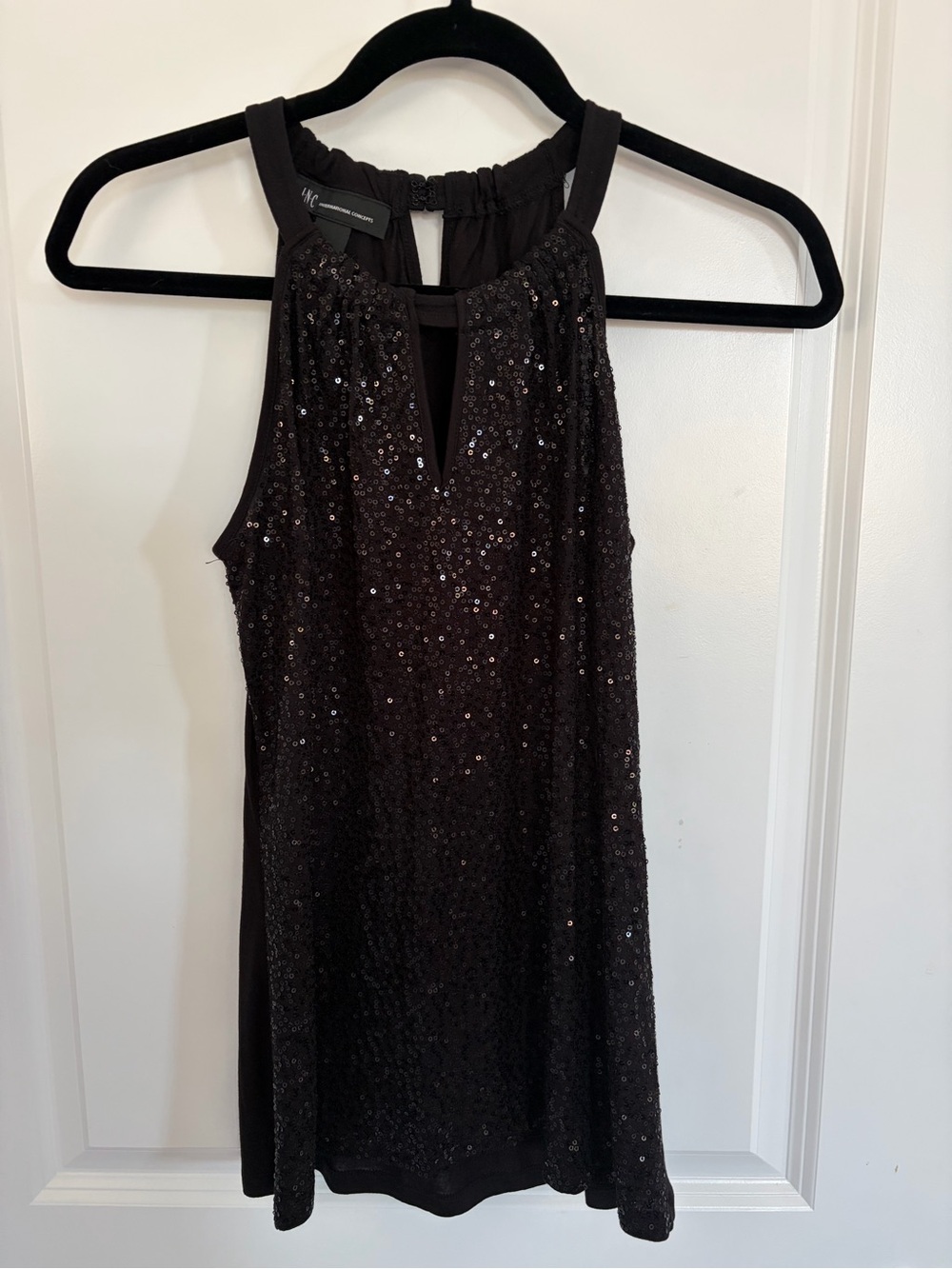 INC International Concepts Black Sequin Halter Mini Dress